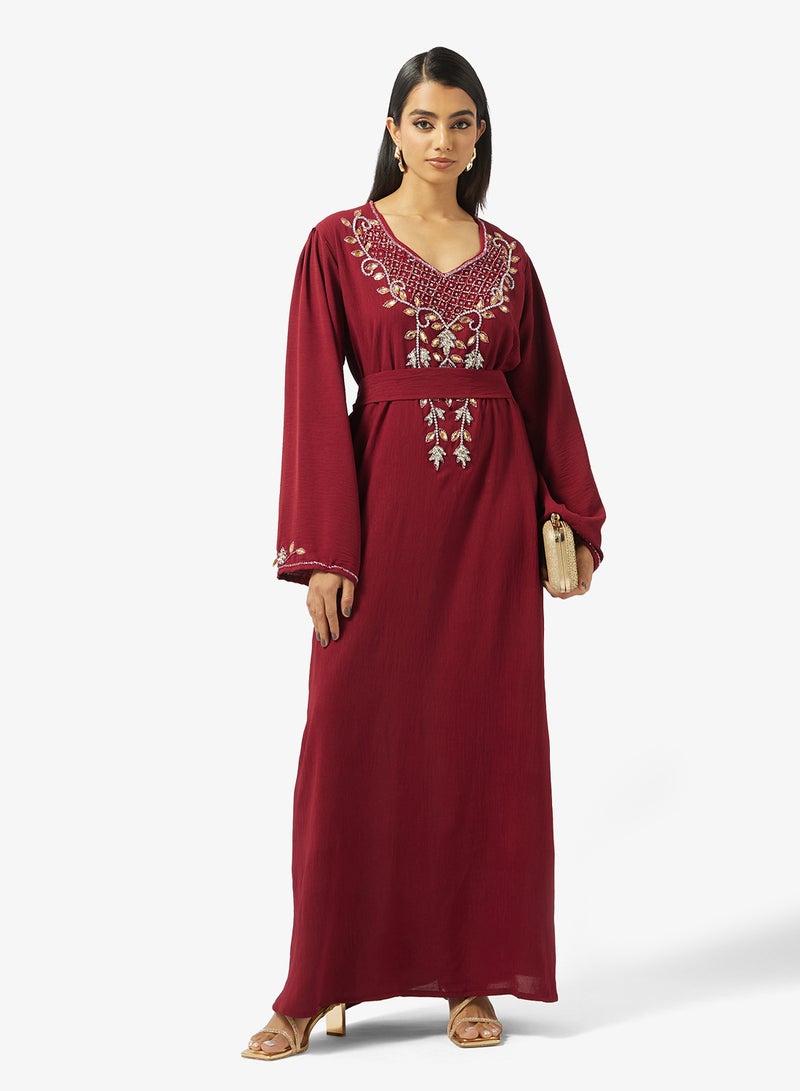 hayas closet Embellished Belted Jalabiya - Image 4
